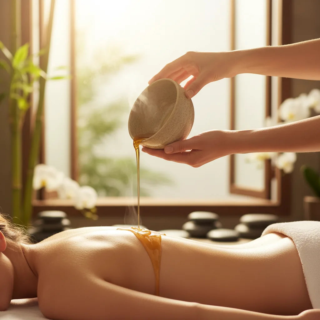 A therapist performing a scalp treatment at Next Journey Spa